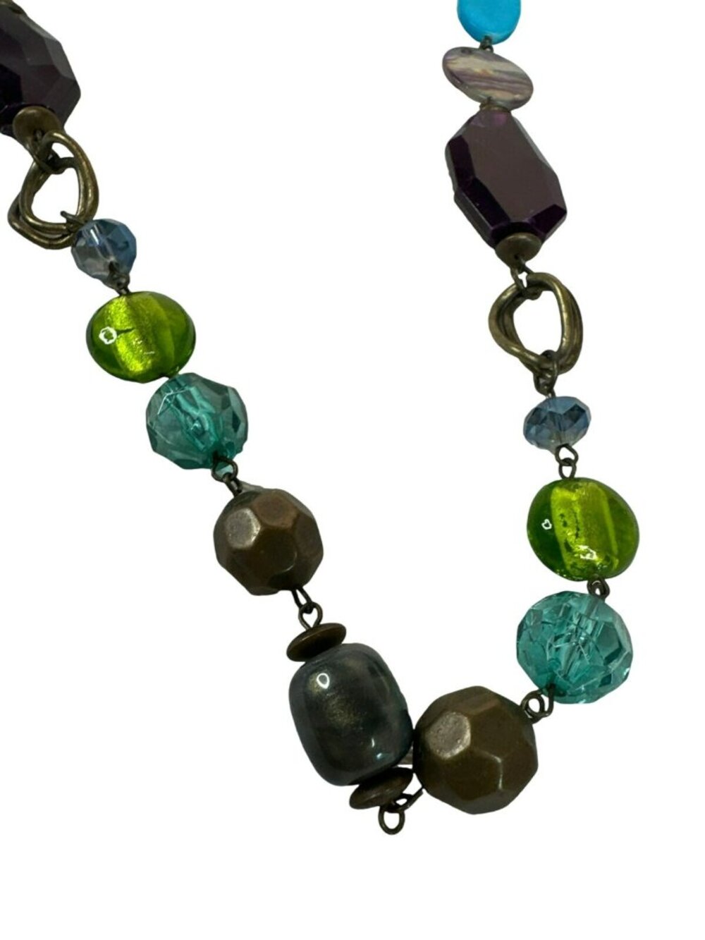 Ruby Rd. Vintage Multicolor Beaded Necklace Brass Accents Boho Hippie